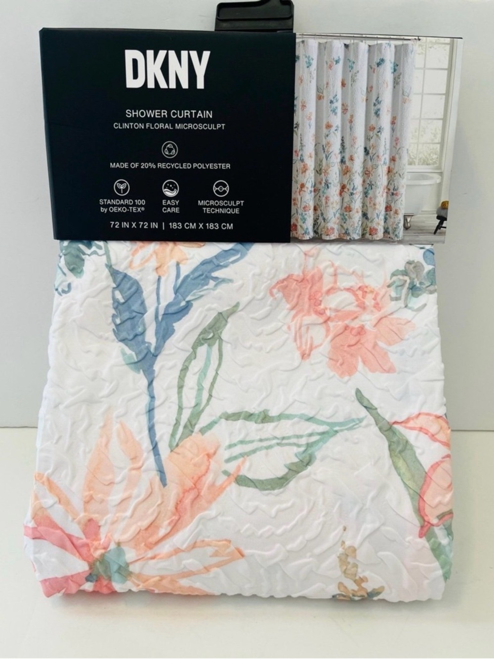 DKNY Clinton Floral Microsculpt Shower Curtain 72" x 72" White Blue Green Orange